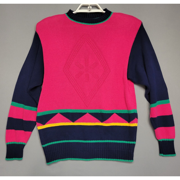 Vintage Jantzen 80s Sweater Womens M Bright Pink Retro Preppy Timeless Winter - Picture 4 of 12